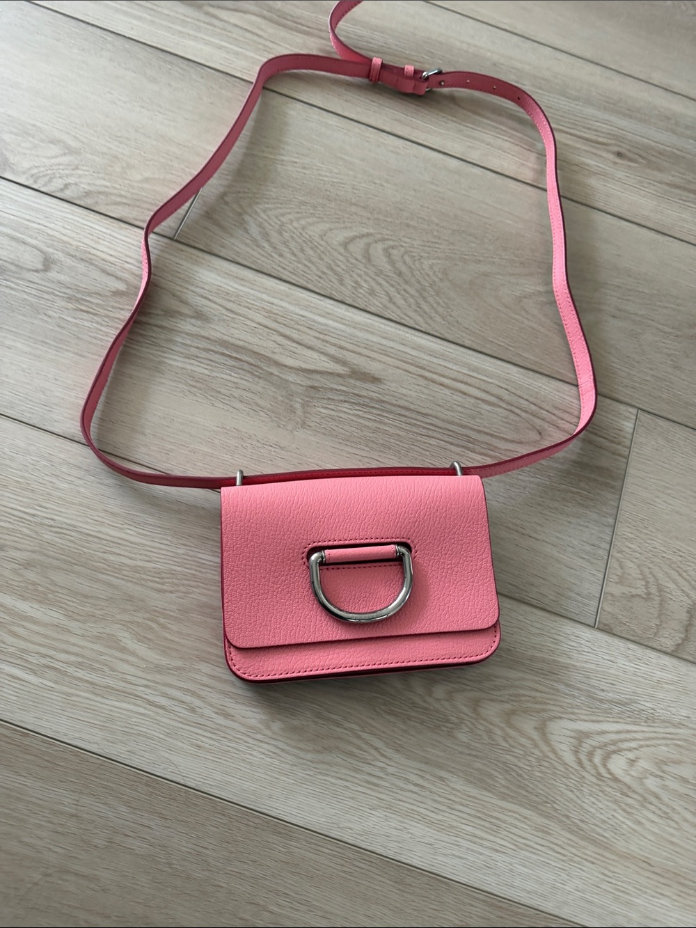 Burberry Pink Pebble Leather Mini Crossbody with Silver D-Ring